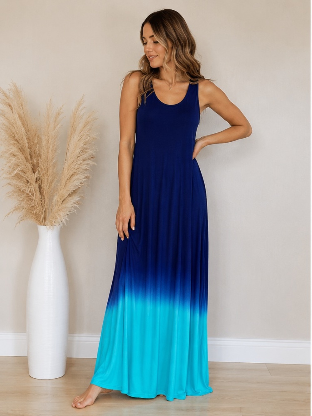 Sleeveless Ombre Maxi Dress - Navy to Teal